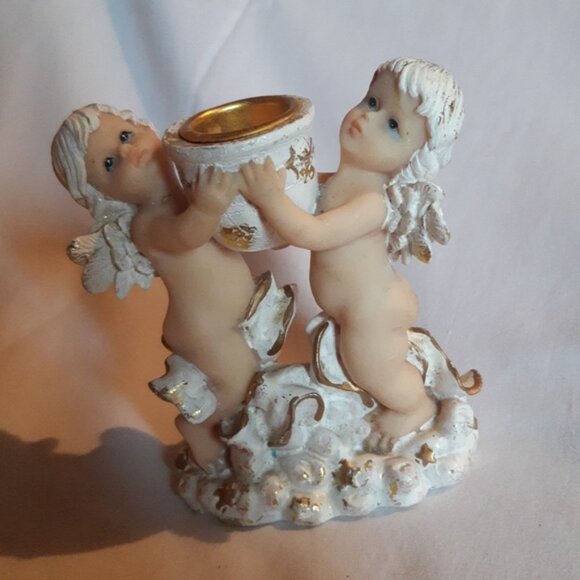 Angels Candlestick Holder White  Gold Nude Angels Christmas - Picture 2 of 10